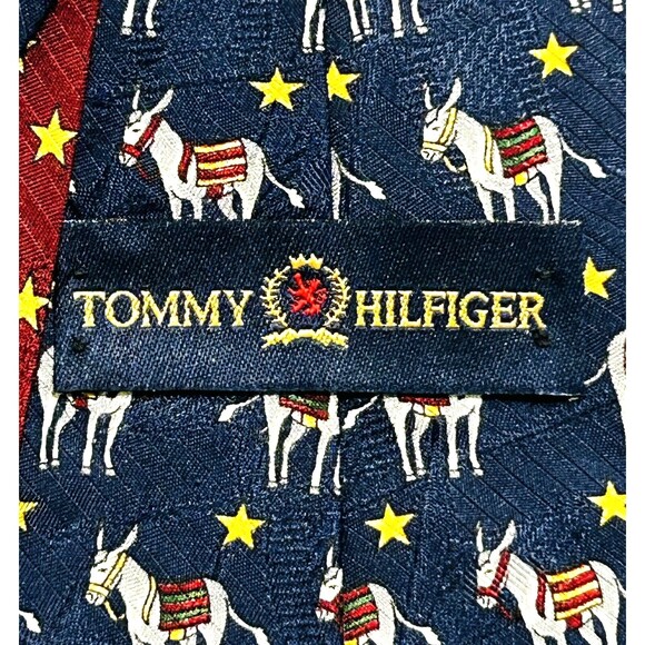 Tommy Hilfiger Democrat Donkey Necktie 100% Italian Silk Tie Election Stars Navy - Picture 7 of 8